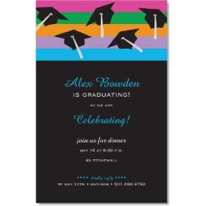  Falling Caps Black Graduation Invitations