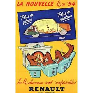 RENAULT CAR HORSES LA NOUVELLW 4CV 54 FRANCE FRENCH SMALL VINTAGE 