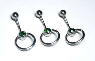   GREEN rhinestone Surgical Stainless Steel ball Belly Navel Rings QH039