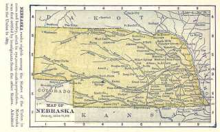NEBRASKA Authentic Original Antique Map. Colored.1891  