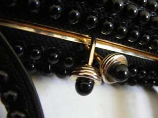 vtg 50s 60s Black Plastic Ball Bead Handbag Purse  