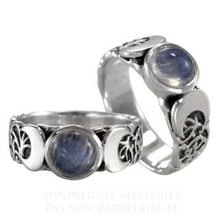 Triple Moon Goddess Moonstone Ring Sterling Silver SS sz 4 15 Lunar 