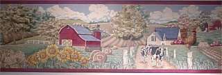 COW ROOSTER Farm RED BARN Wallpaper BORDER  