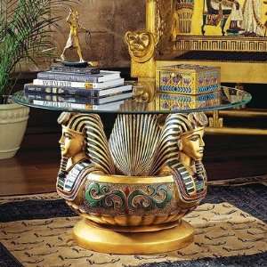   Heads of Tutankhamen Sculptural Glass Topped Table