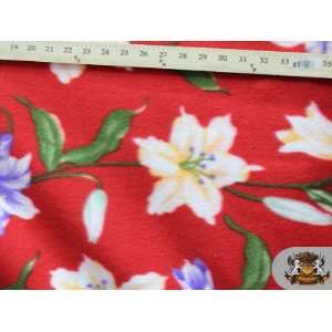  Fleece Printed Floral *LILLY RED* Fabric By the Yard 
