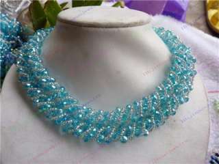 Rows Sky Blue Swarovski Crystal Faceted Necklace18  