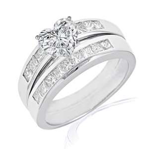  1.70 Ct Heart Shaped Diamond Wedding Rings Channel Set SI1 