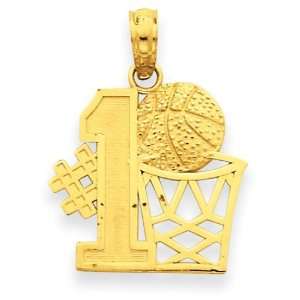  Number 1 Basketball Story Hoop Pendant in 14k Yellow Gold 