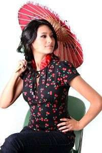Asia Cherry Kirschen Rockabilly Puffärmel Geisha shirt  