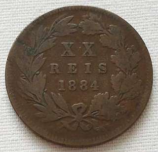 Portugal coin 20 XX Reis 1884 King D. Luis I Louis  