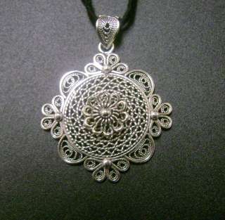 925 SILVER ARTISAN FLOWER PENDANT WITH SUEDE CORD  