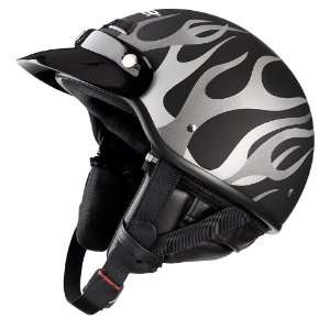  Raider Black Medium Deluxe Flat Half Helmet with Flame 