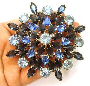   Pin Huge Sapphire Blue Navette Chaton ProngSet Rhinestone Jewelry