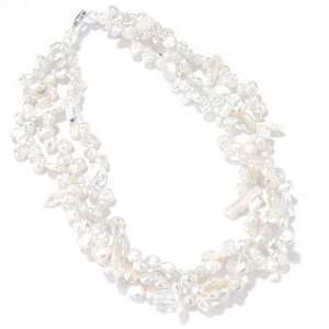   Silver 18 Cultured Freshwater & Biwa Pearl & Gem Necklace Jewelry