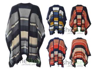   Poncho Oversized Cape Cardigan Top Ladies Stripe Knitted Jumper  