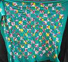   60S/70S VIBRANT TROPICAL HAWAIIAN GREEN FLORAL POLY QUILT TOP WOW
