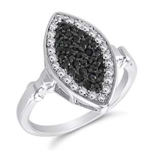 Black & White CZ Marquise Ring Fashion Band Sterling Silver (0.35 CT 