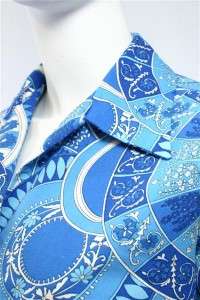 VTG 70s psychedelic blue dress shirt top L costume  