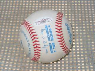 Signature is hand signed a Rawlings official American League Baseball 