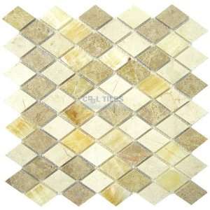 Marble mosaic tile diamond indo marfil, honey onyx, emperador light 12