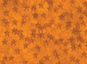 PRIMITIVE RED ROOSTER FABRIC COTTON ORANGE STARS  