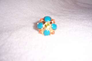 CREW Gold Turquoise Coral Moroccan Cocktail Rings $65  