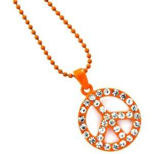  Orange Crystal Peace Sign Pendant Necklace Jewelry