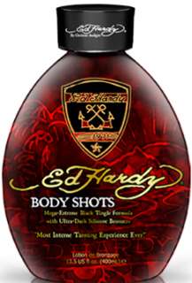 Ed Hardy Body Shots Indoor Tanning Bed Lotion w/ Bronzer & Hot Tingle 