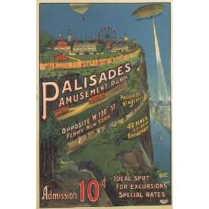   PARK NEW JERSEY BROADWAY ZEPPELIN BALLOON VINTAGE POSTER CANVAS REPRO