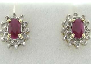 Natural Ruby Genuine Diamonds Solid 14k Gold Stud Earrings  