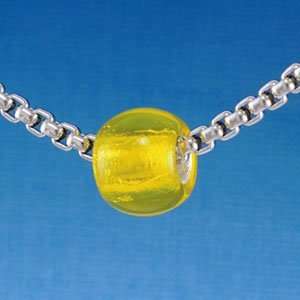 B1486 tlf   12mm Yellow Roller Bead with Silver Lining   Glass Large 