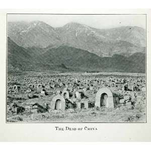  1920 Print China Grave Cemetery Mountain Range Landscape Tombstone 