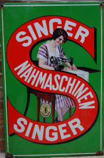 1920s SINGER SEWING MACHINE PORCELAIN SIGN GERMAN  