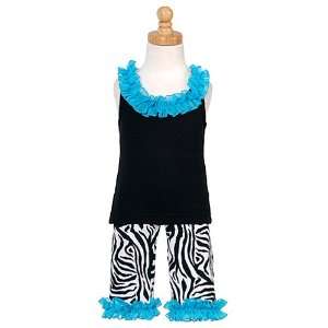 Toddler Little Girls Turquoise Black Zebra 2pc Dance Outfit 12M 8 