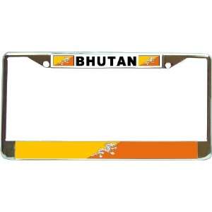  Bhutan Bhutanese Flag Chrome License Plate Frame Holder 