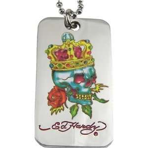 Officially Licensed Ed Hardy Logo Skull and Crown Dog Tag By Christian 