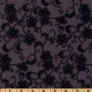   Wide Chiffon Flocked Knit Small Floral Black/Plum Fabric By The Yard