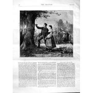  1870 PRUSSIAN SOLDIER GIRL ROMANCE TREE OAK OLD PRINT 