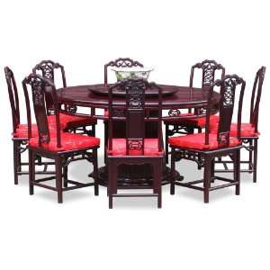  60in Rosewood Ling Chi Design Round Dining Table with 8 
