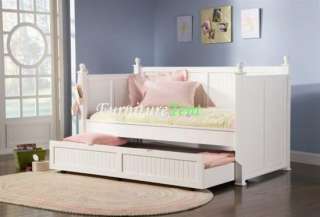 Kids Teen Emily White Wood Day Bed With Storage Trundle  