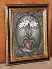 Oil Painting Abstract Flowers in Vase Black White NR  