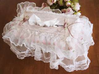 Princess Pink Tulip Embroidery Sheer Lace Tissue Box Cover  