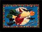 Halloween Witch in Red with Flying Cat • Repro Postcard #60