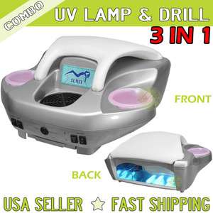 NEW 3 in 1 Manicure Nail 36W UV Lamp Drill Fan Acrylic w/ Bit Set 