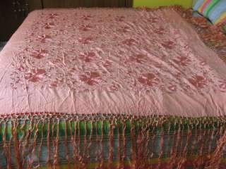 Vintage Silk Peach Piano Shawl Embroidered w/ 14 Trim  