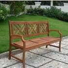 Vifah Eucalyptus Wood Outdoor Patio Bench with Carved Armrest