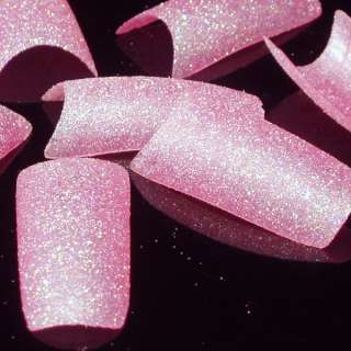100Pcs Pink Glitter Acrylic French False Nail Art Tips  