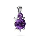 Jewels For Me Round Cut 14K White Gold Amethyst Turtle Pendant