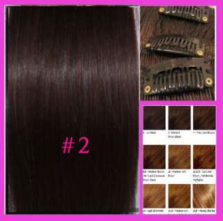 18 26Clip in 100% Remy Human Hair Extensions Dark Brown #2 70g 