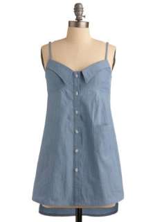 Back of the Pickup Tunic   Blue, Buttons, Casual, Urban, Spaghetti 